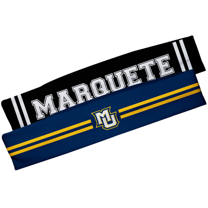 Marquette Golden Eagles Vive La Fete Girls Women Game Day Set of 2 Stretch Headbands Headbands Logo Navy and Name Black