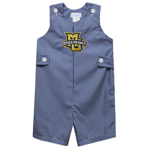 Marquette Golden Eagles Embroidered Navy Gingham Boys Jon Jon