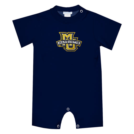 Marquette Golden Eagles Embroidered Navy Knit Short Sleeve Boys Romper