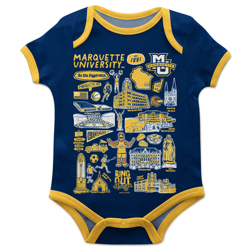 Marquette Golden Eagles Hand Sketched Vive La Fete Impressions Artwork Infant Navy Short Sleeve Onesie Bodysuit