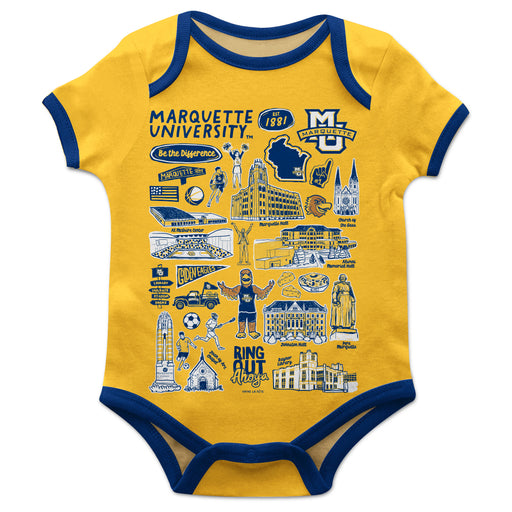 Marquette Golden Eagles Hand Sketched Vive La Fete Impressions Artwork Infant Gold Short Sleeve Onesie Bodysuit