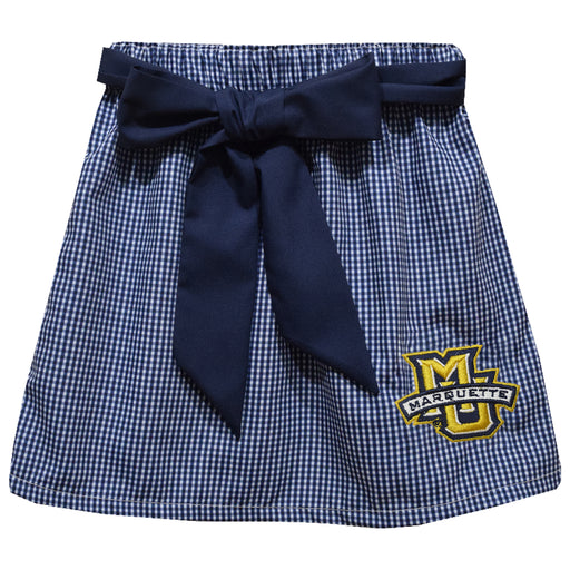 Marquette Golden Eagles Embroidered Navy Gingham Skirt With Sash