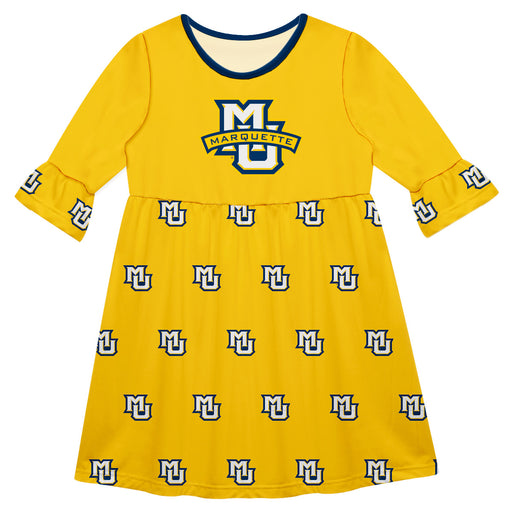Marquette Golden Eagles Vive La Fete Girls Game Day 3/4 Sleeve Solid Gold All Over Logo on Skirt