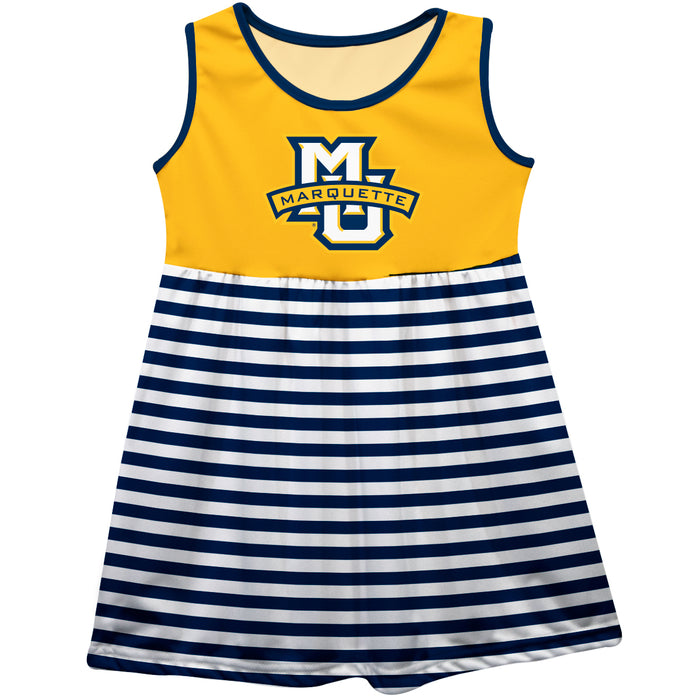 Marquette Golden Eagles Vive La Fete Girls Game Day Sleeveless Tank Dress Solid Gold Logo Stripes on Skirt