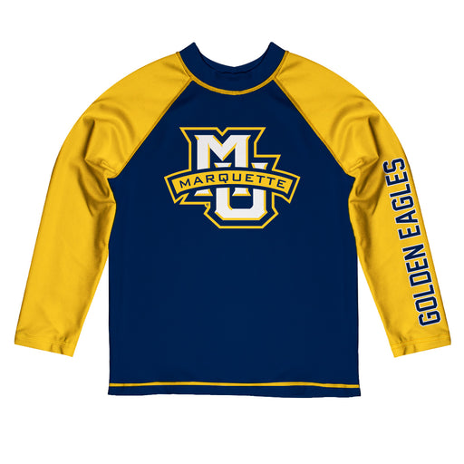 Marquette Golden Eagles Vive La Fete Logo Navy Gold Long Sleeve Raglan Rashguard