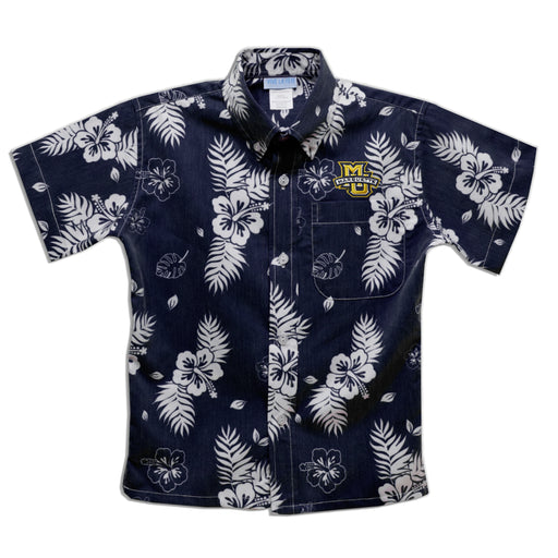 Marquette Golden Eagles Navy Hawaiian Short Sleeve Button Down Shirt