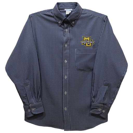 Marquette Golden Eagles Embroidered Navy Gingham Long Sleeve Button Down