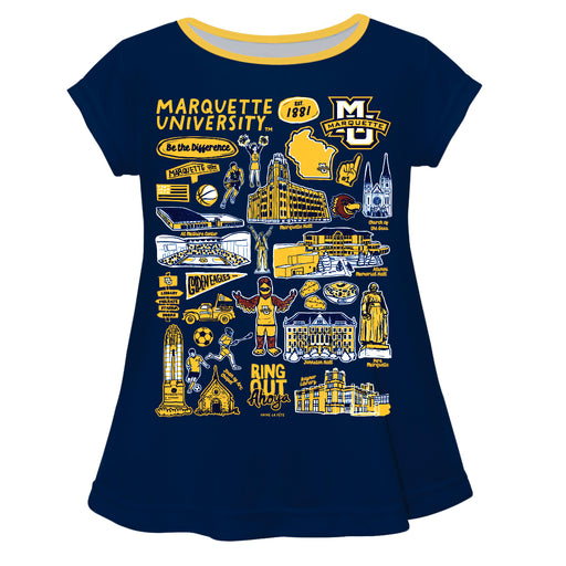 Marquette Golden Eagles Hand Sketched Vive La Fete Impressions Artwork Navy Short Sleeve Top