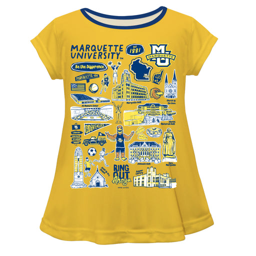 Marquette Golden Eagles Hand Sketched Vive La Fete Impressions Artwork Gold Short Sleeve Top