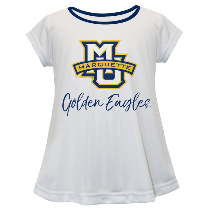 Marquette Golden Eagles Vive La Fete Girls Game Day Short Sleeve White Top with School Logo and Name