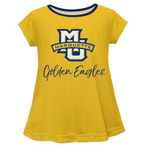 Marquette Golden Eagles Vive La Fete Girls Game Day Short Sleeve Gold Top with School Logo and Name