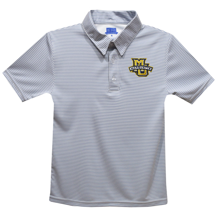 Marquette Golden Eagles Embroidered Gray Stripes Short Sleeve Polo Box Shirt