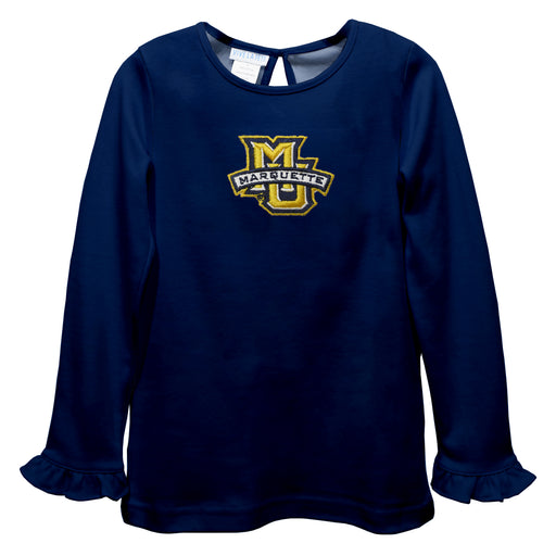 Marquette Golden Eagles Embroidered Navy Knit Long Sleeve Girls Blouse
