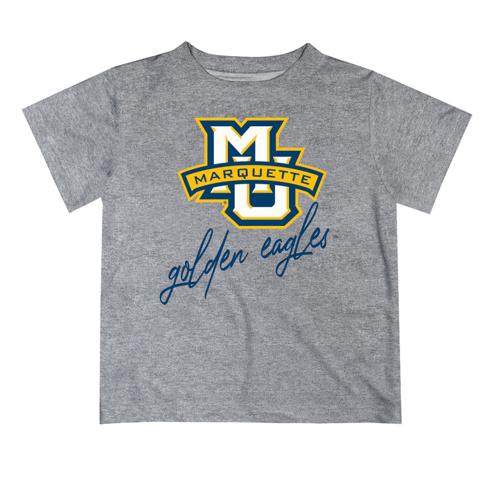 Marquette Golden Eagles Vive La Fete Script V1 Heather Gray Short Sleeve Tee Shirt