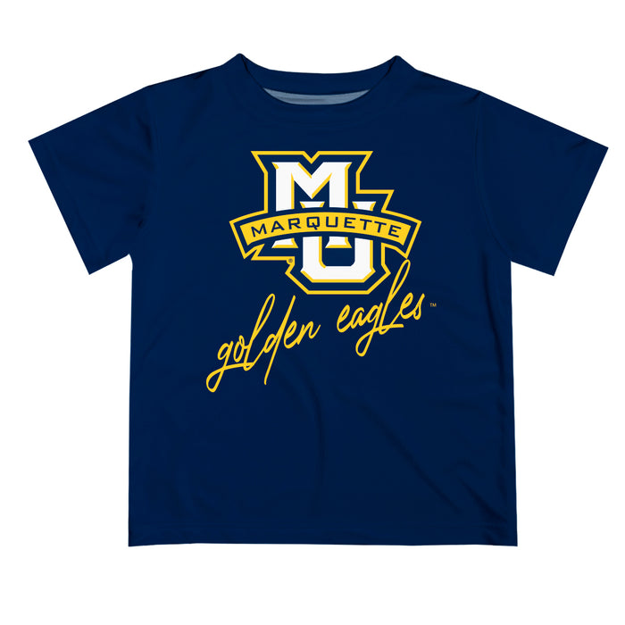 Marquette Golden Eagles Vive La Fete Script V1 Navy Short Sleeve Tee Shirt