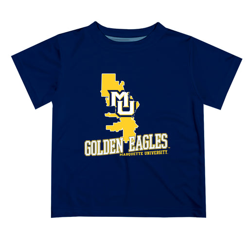 Marquette Golden Eagles Vive La Fete State Map Navy Short Sleeve Tee Shirt
