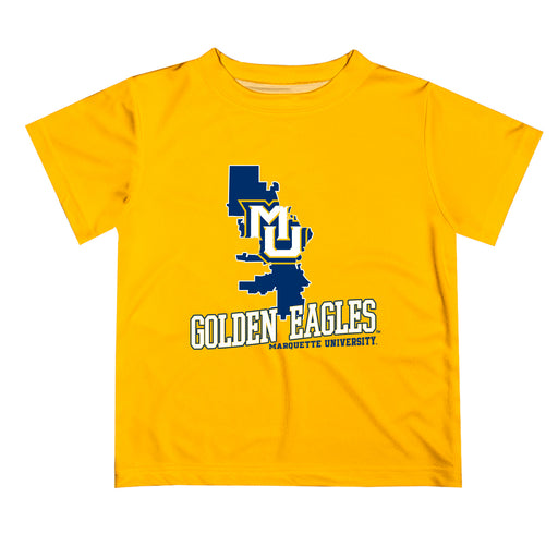 Marquette Golden Eagles Vive La Fete State Map Gold Short Sleeve Tee Shirt