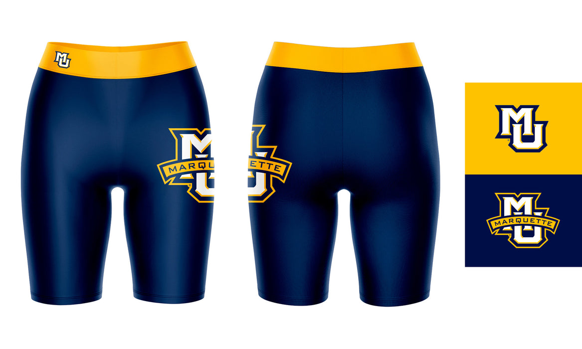 Marquette Golden Eagles Vive La Fete Game Day Logo on Thigh and Waistband Navy and Gold Women Bike Short 9 Inseam - Vive La Fête - Online Apparel Store