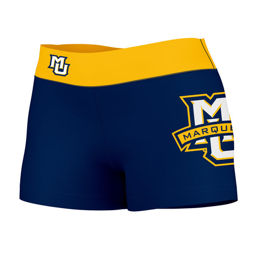 Marquette Golden Eagles Vive La Fete Logo on Thigh & Waistband Navy Gold Women Yoga Booty Workout Shorts 3.75 Inseam
