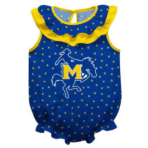McNeese State Cowboys Swirls Blue Sleeveless Ruffle Onesie Logo Bodysuit