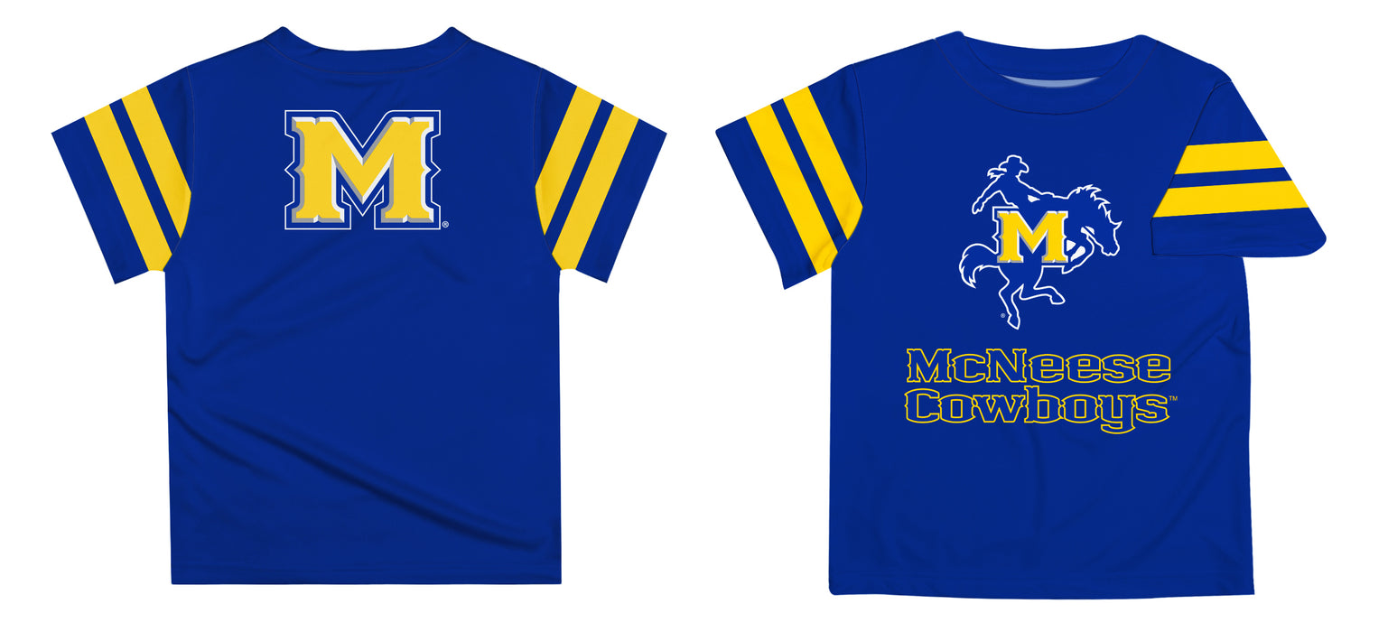 McNeese State Cowboys Vive La Fete Boys Game Day Blue Short Sleeve Tee with Stripes on Sleeves - Vive La Fête - Online Apparel Store