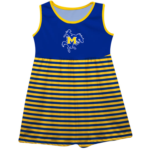 McNeese State University Cowboys Blue and Gold Sleeveless Tank Dress with Stripes on Skirt by Vive La Fete