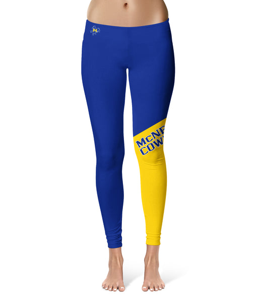 McNeese State University Cowboys Vive La Fete Game Day Collegiate Leg Color Block Women Blue Gold Yoga Leggings