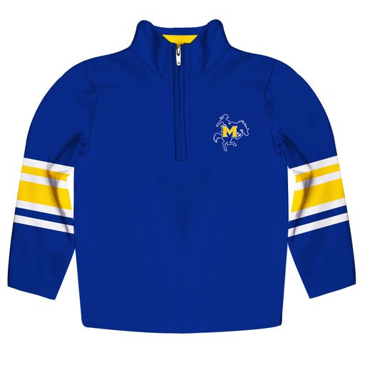 McNeese State University Cowboys Vive La Fete Game Day Blue Quarter Zip Pullover Stripes on Sleeves