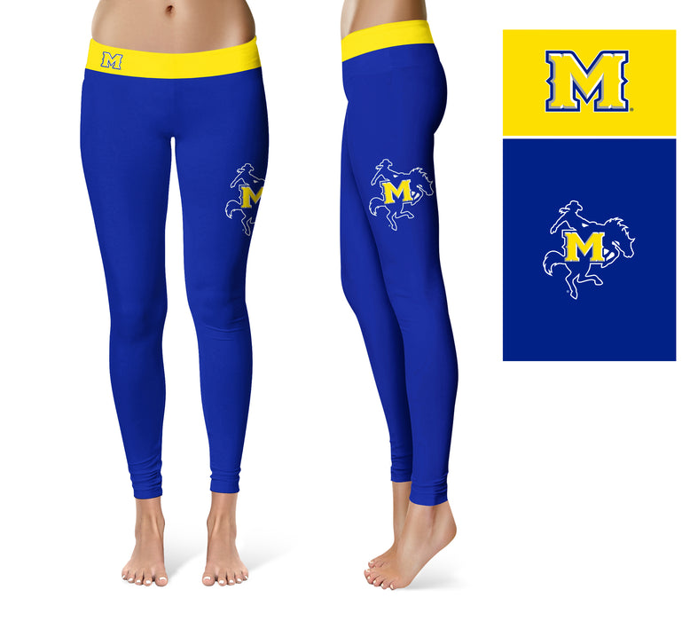 McNeese State Cowboys Vive La Fete Game Day Collegiate Logo on Thigh Blue Women Yoga Leggings 2.5 Waist Tights - Vive La Fête - Online Apparel Store