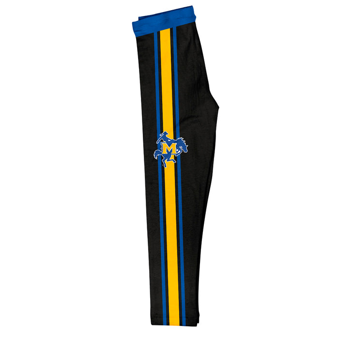 McNeese State University Cowboys Vive La Fete Girls Game Day Black with Blue Stripes Leggings Tights