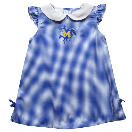 McNeese State University Embroidered Royal Gingham A Line Dress