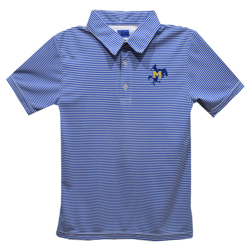 McNeese State University Cowboys Embroidered Royal Stripes Short Sleeve Polo Box Shirt