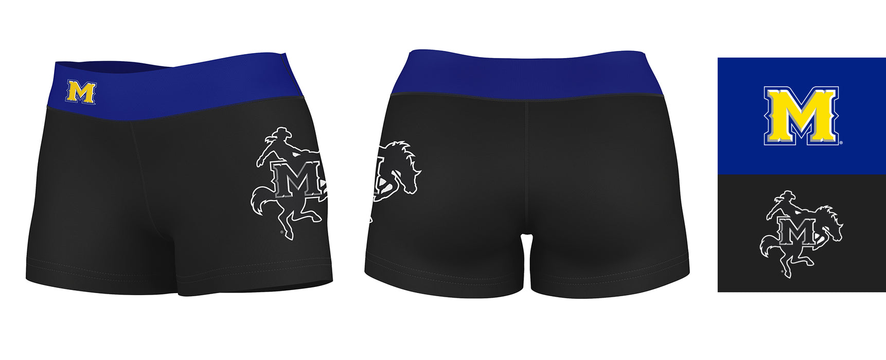 McNeese State Cowboys Vive La Fete Logo on Thigh & Waistband Black & Blue Women Yoga Booty Workout Shorts 3.75 Inseam - Vive La Fête - Online Apparel Store