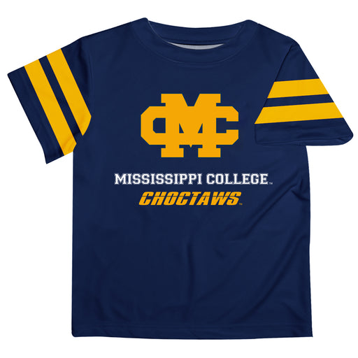 Mississippi College Choctaws Vive La Fete Boys Game Day Blue Short Sleeve Tee with Stripes on Sleeves - Vive La Fête - Online Apparel Store