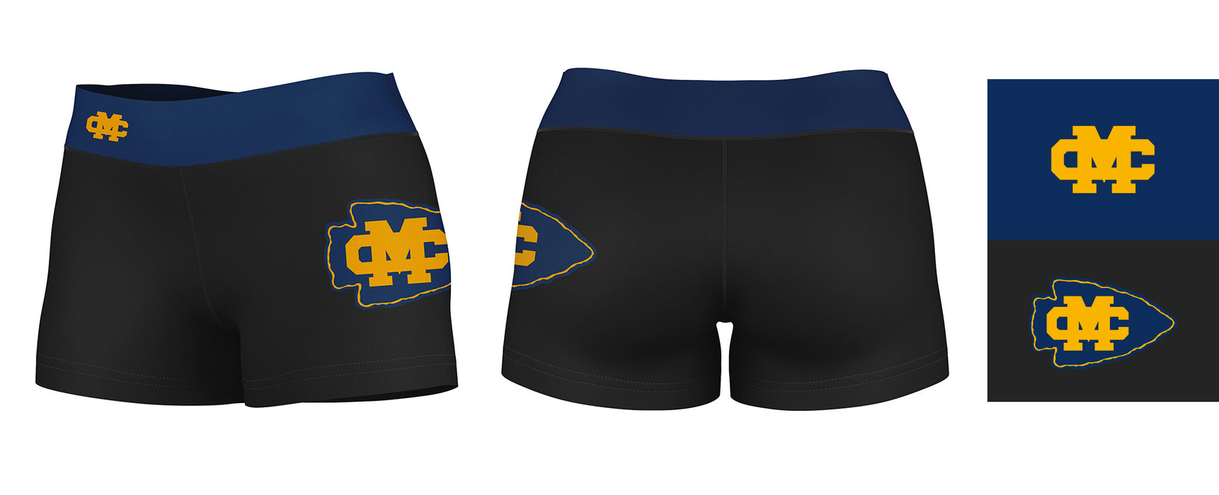 Mississippi College Choctaws Logo on Thigh & Waistband Black & Blue Women Yoga Booty Workout Shorts 3.75 Inseam" - Vive La Fête - Online Apparel Store