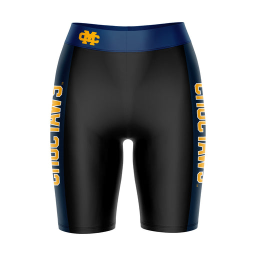 Mississippi College Choctaws Vive La Fete Game Day Logo on Waistband and Blue Stripes Black Women Bike Short 9 Inseam