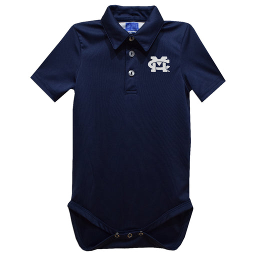 Mississippi College Choctaws Embroidered Navy Solid Knit Polo Onesie