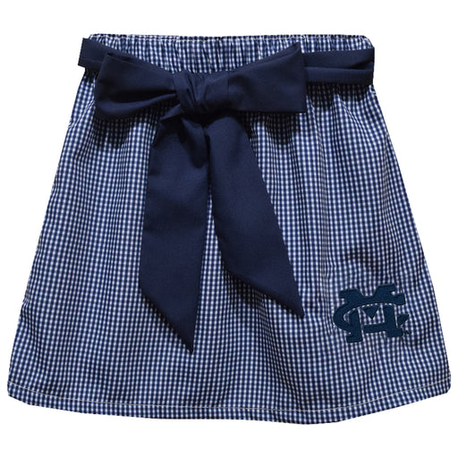 Mississippi College Choctaws Embroidered Navy Gingham Skirt With Sash