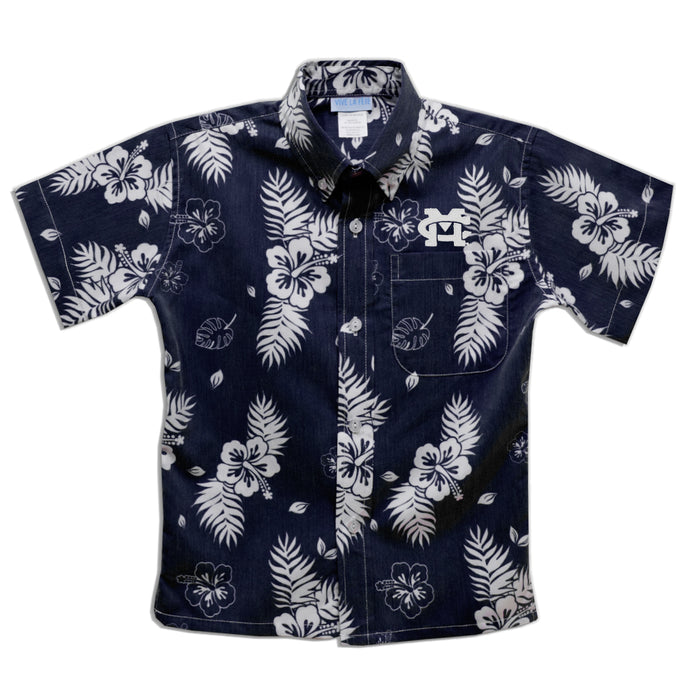Mississippi College Choctaws Navy Hawaiian Short Sleeve Button Down Shirt