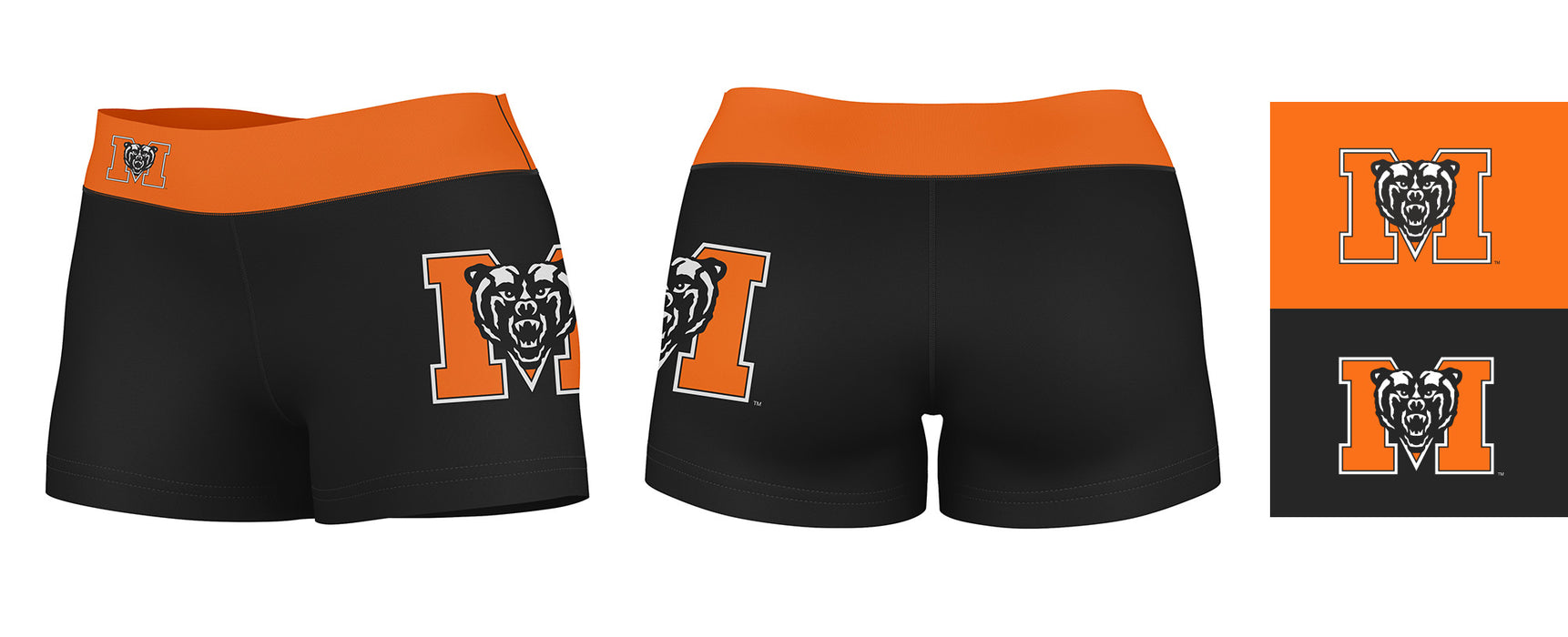 Mercer Bears MU Vive La Fete Logo on Thigh & Waistband Black & Orange Women Yoga Booty Workout Shorts 3.75 Inseam" - Vive La Fête - Online Apparel Store