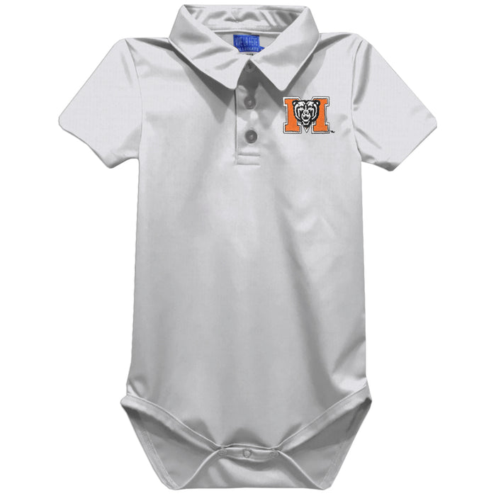 Mercer University Bears MU Embroidered White Solid Knit Polo Onesie