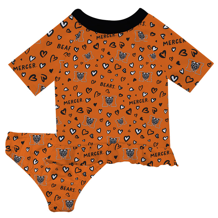 Mercer University Bears MU Vive La Fete All Over Logo Orange Long Sleeve Bikini Set