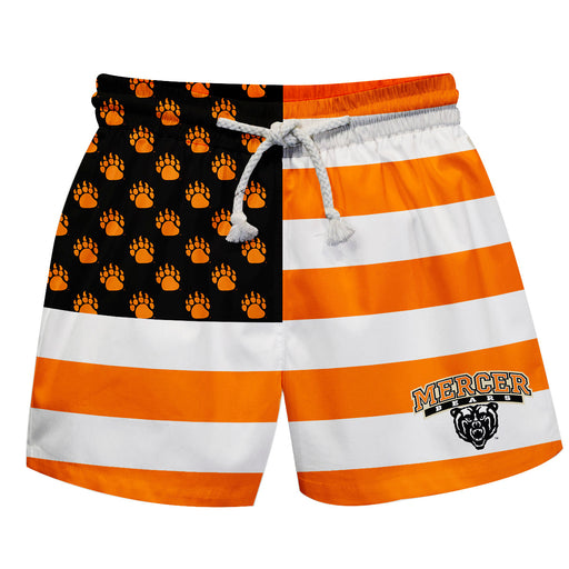 Mercer Bears MU Vive La Fete Game Day Orange White Black Flag Swimtrunks V1