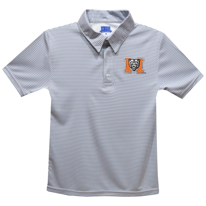 Mercer University Bears MU Embroidered Gray Stripes Short Sleeve Polo Box Shirt