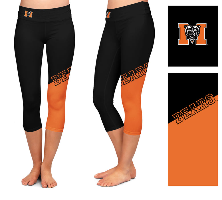 Mercer Bears MU Vive La Fete Game Day Collegiate Leg Color Block Women Black Orange Capri Leggings - Vive La Fête - Online Apparel Store