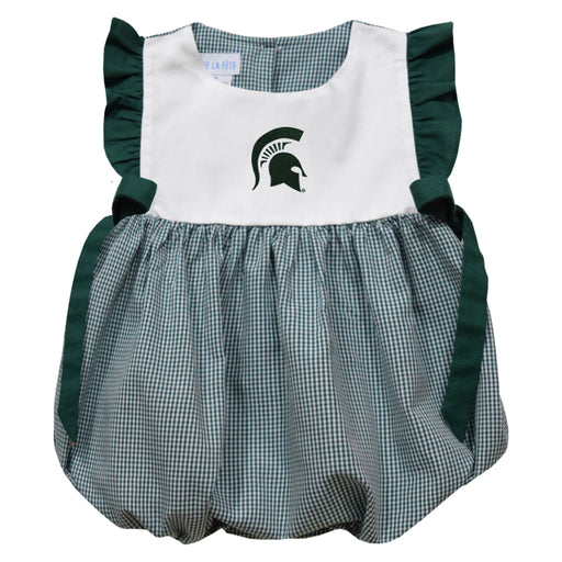 Michigan State Spartans Embroidered Hunter Green Gingham Girls Bubble