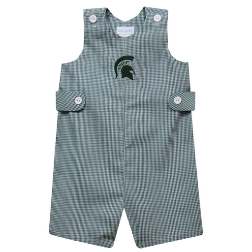 Michigan State Spartans Embroidered Hunter Green Gingham Boys Jon Jon
