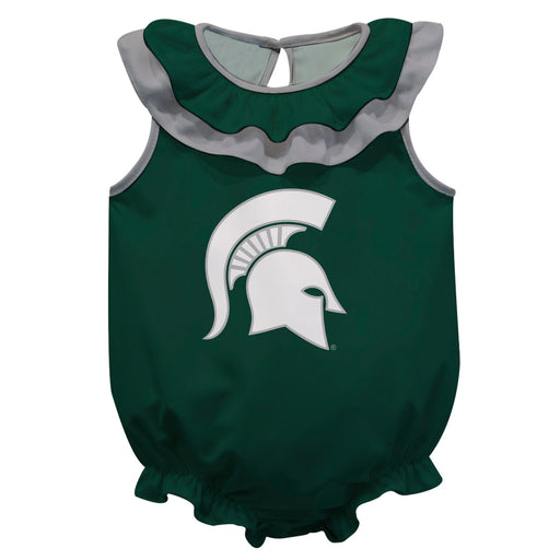 Michigan State Spartans Green Sleeveless Ruffle Onesie Logo Bodysuit