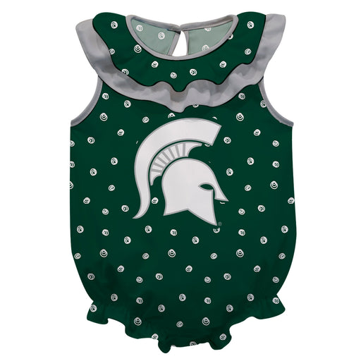 Michigan State Spartans Swirls Green Sleeveless Ruffle Onesie Logo Bodysuit