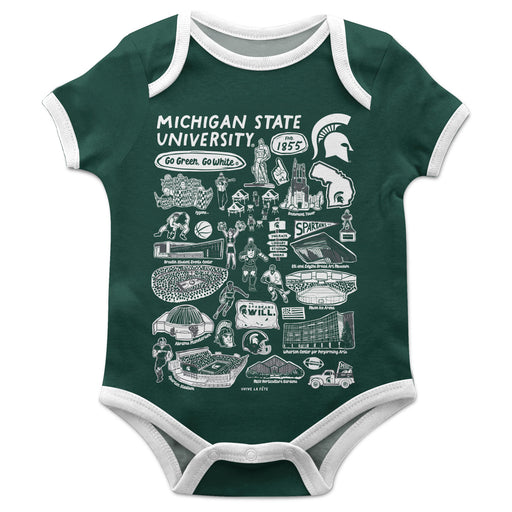 Michigan State Spartans Hand Sketched Vive La Fete Impressions Artwork Infant Green Short Sleeve Onesie Bodysuit